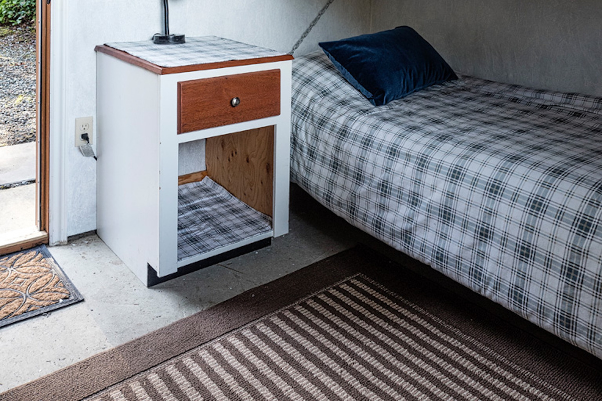 Bunkhouse side table and beds