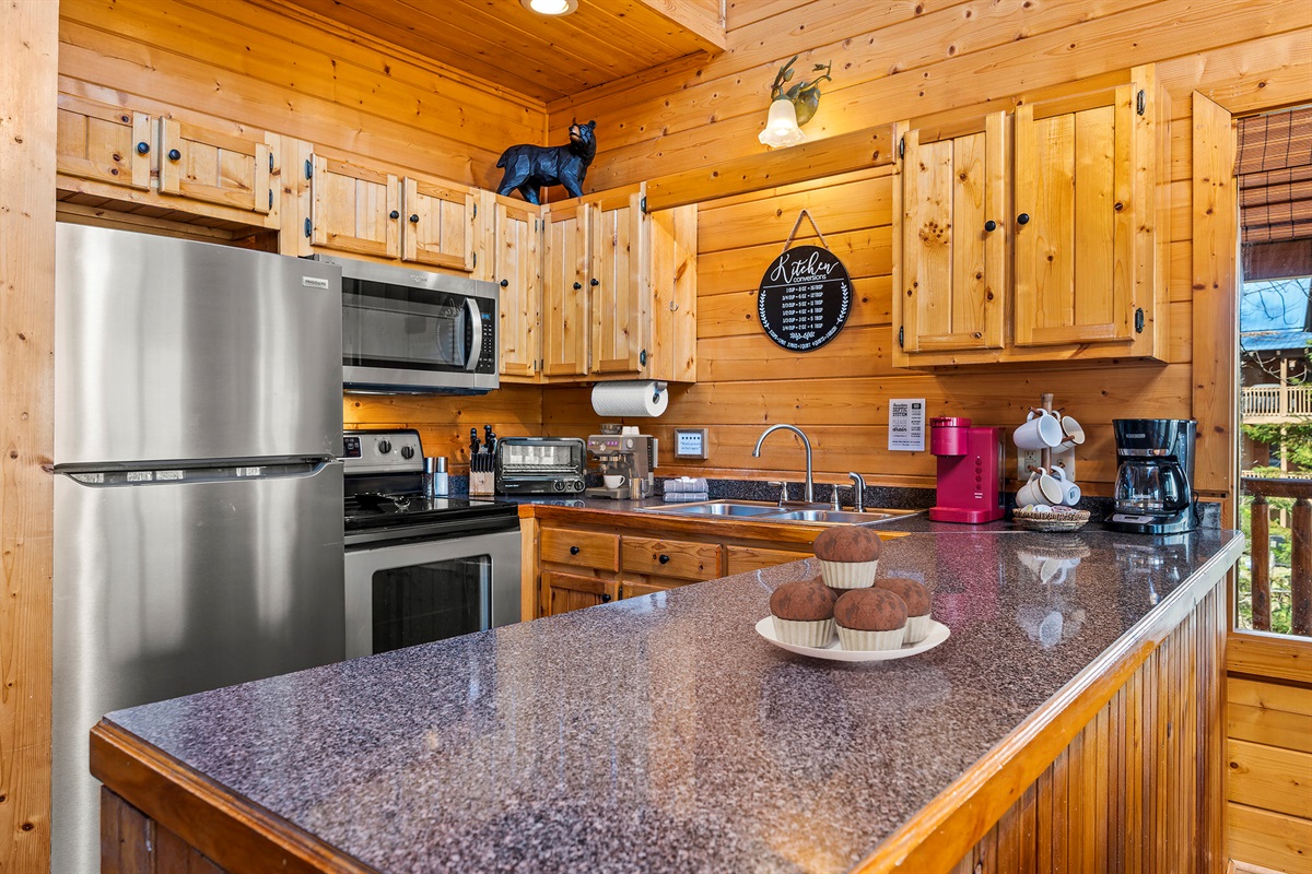 Fully equipped kitchen with everything you need to cook at home