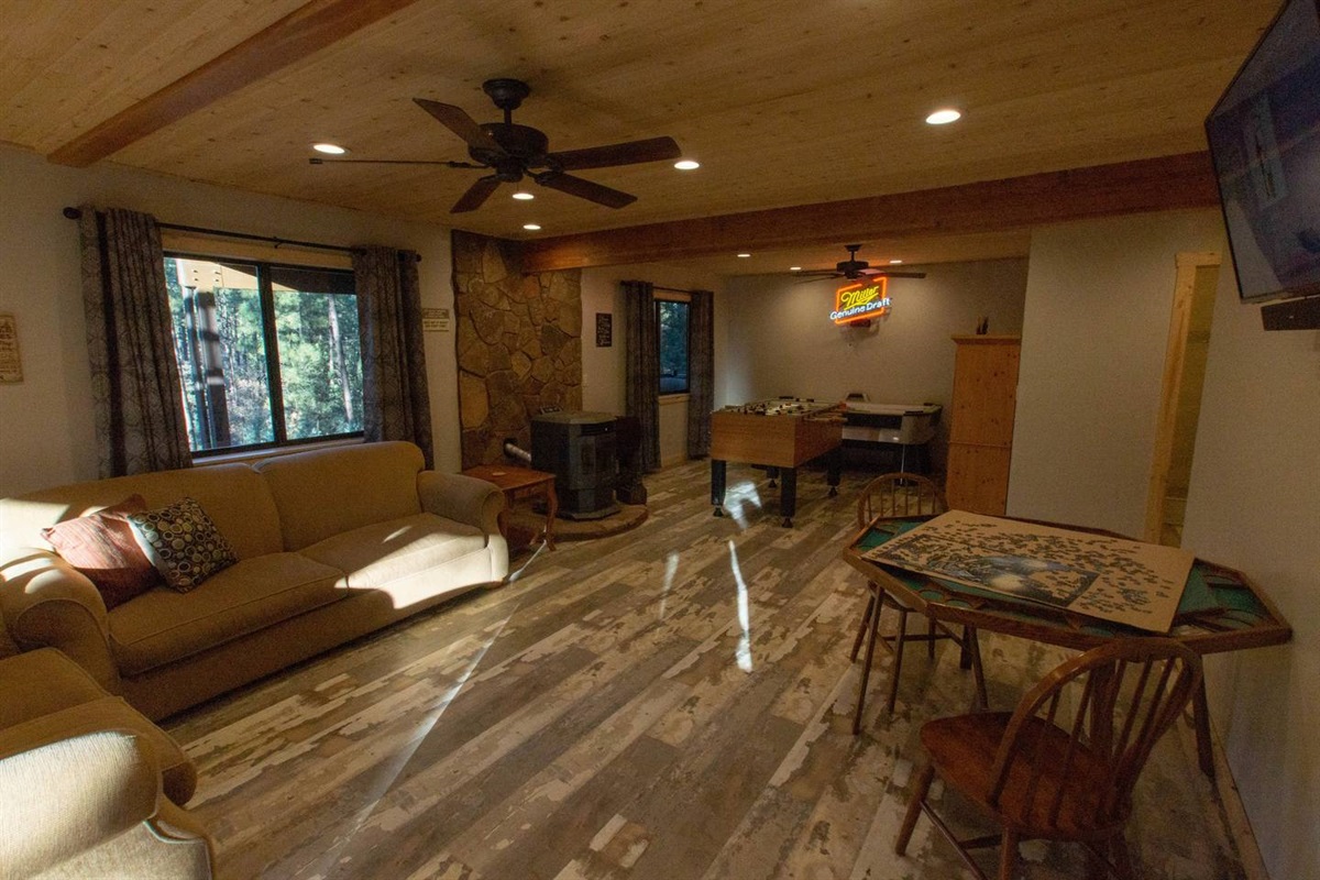 Game room with foos-ball, Air hockey, puzzles, games, and more.