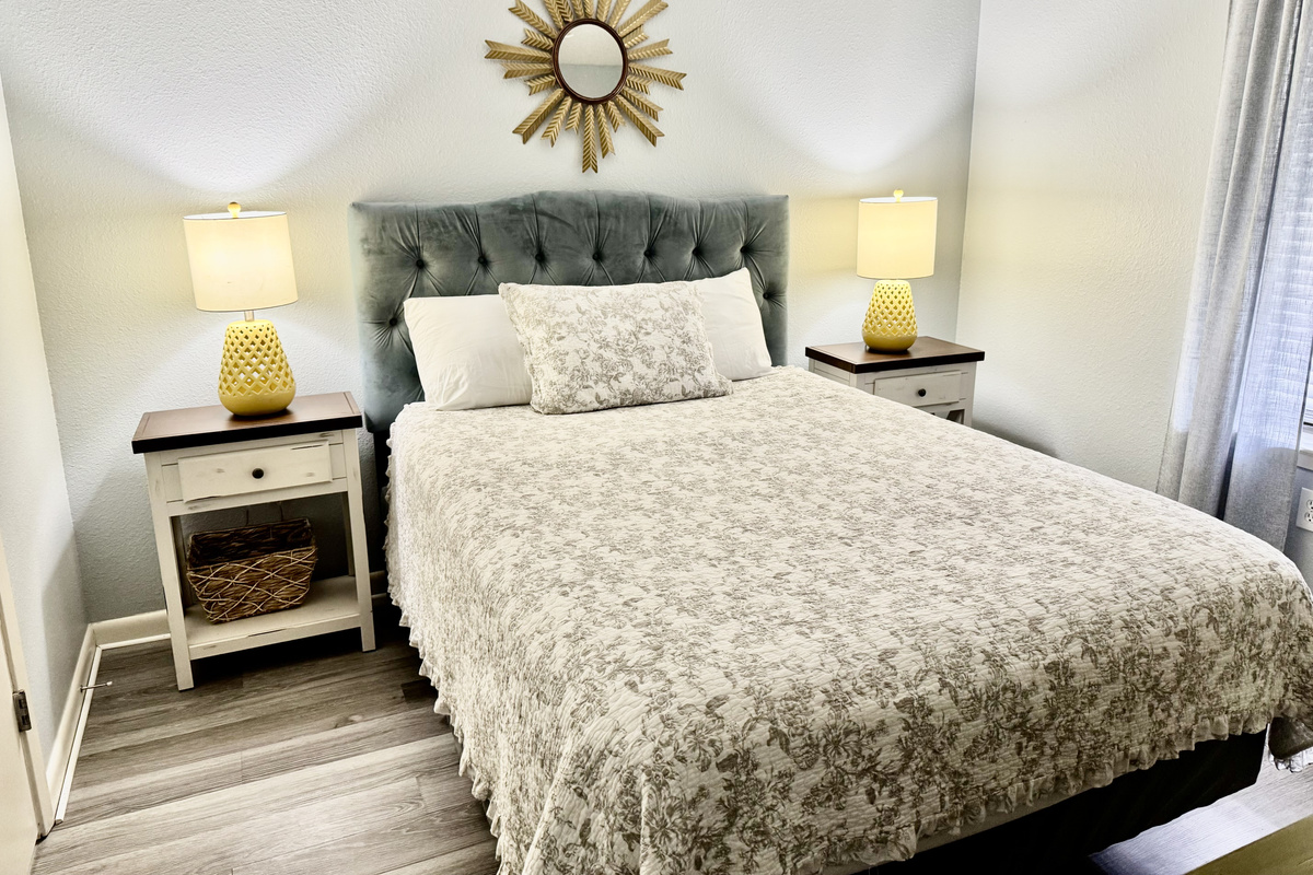 Here's our second guest room with a queen sized bed and adjoining bathroom!
