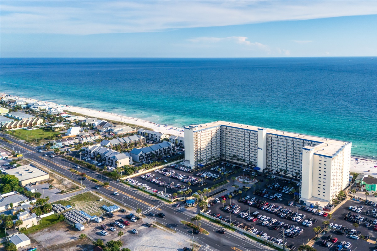 Aerial view of the resort on Panama City Beach.