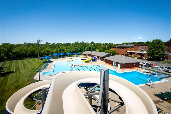 Aquatic Center open Memorial Day to Labor Day. $5/per day per person.  Just three blocks East of home.