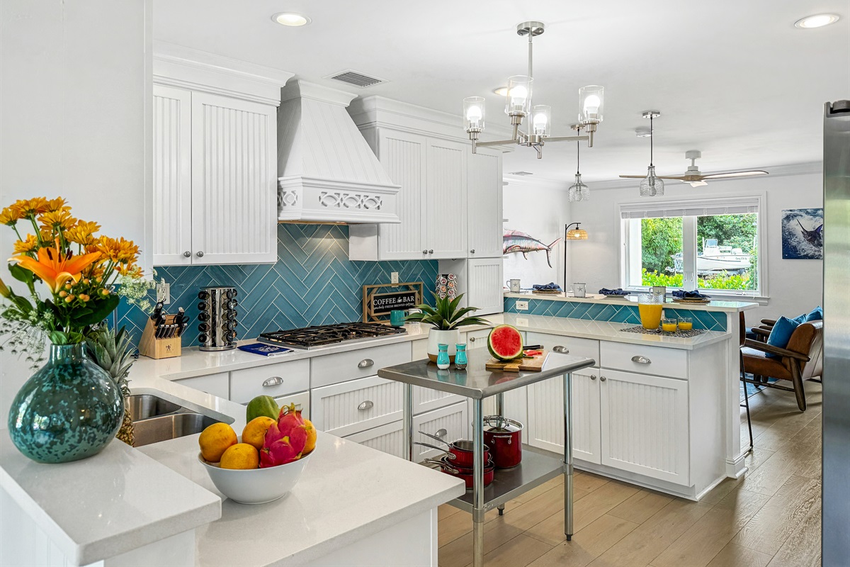 The bright, stylish kitchen is perfect for the chef in the group.