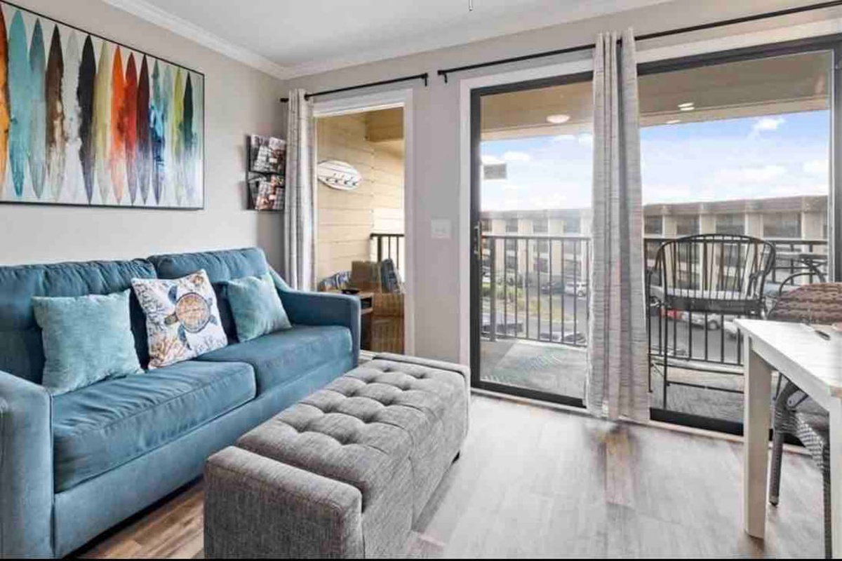 Living room with sofa and ottoman