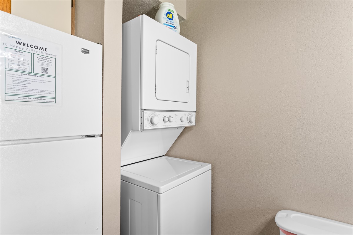 In-unit washer/dryer makes longer stays and lighter packing much easier.