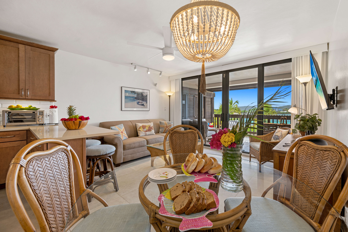 Enjoy meals together in the inviting dining area surrounded by beautiful island views.