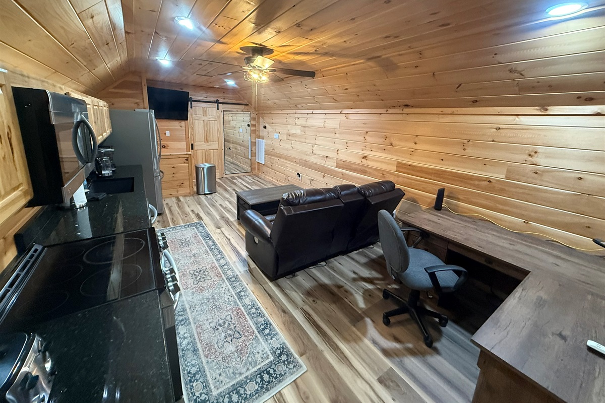 Kitchen in small room over garage (will soon replace desk with a dining table)