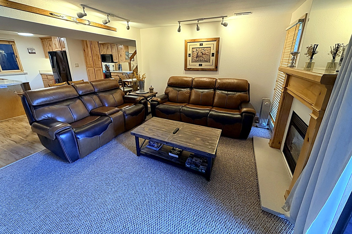 Relax on the new leather reclining couches and unwind beside the cozy fireplace.