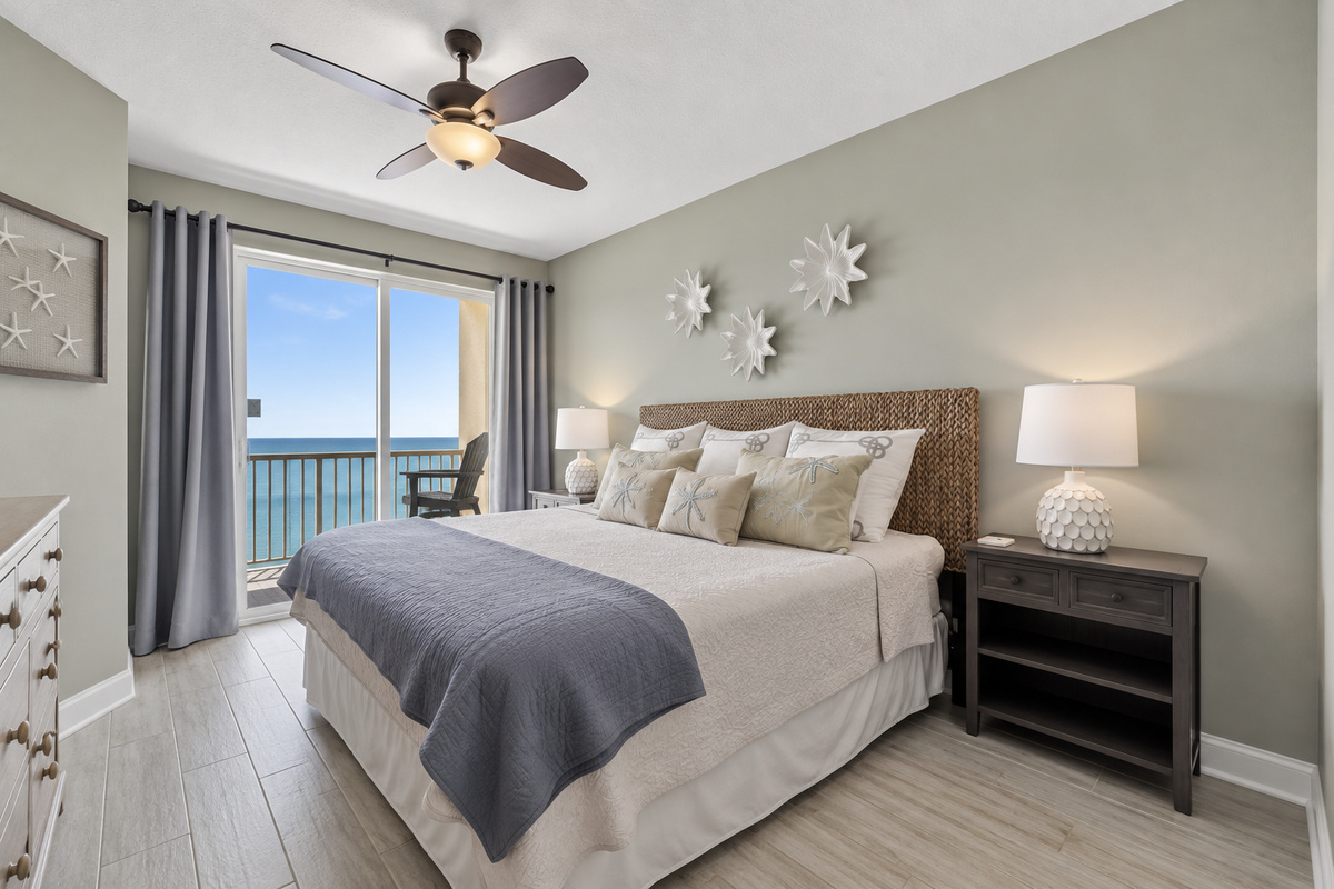 Master BR - Comfortable Memory Foam Topped Bed.  Black Out curtains for sleeping in.
