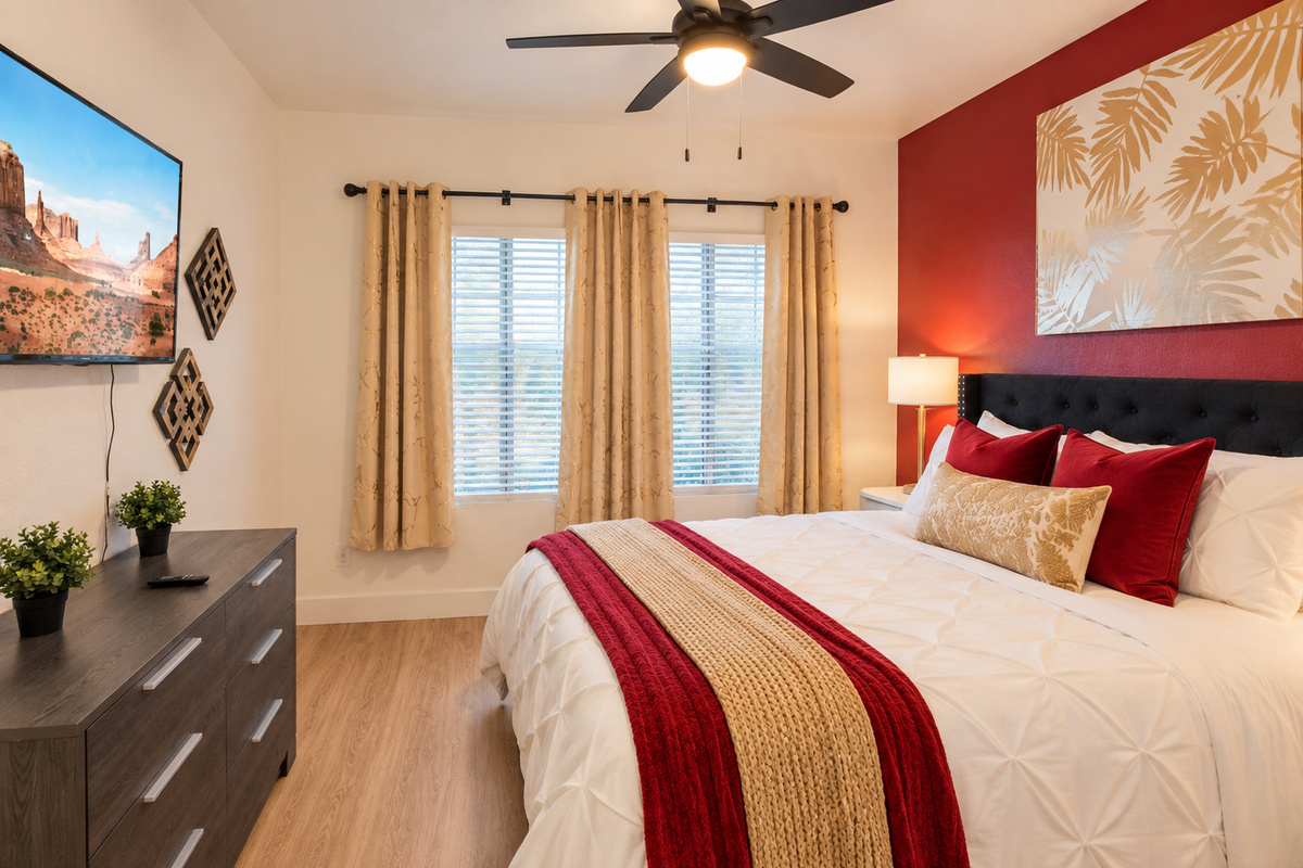 “Thoughtfully arranged sleeping space for restful nights together.”