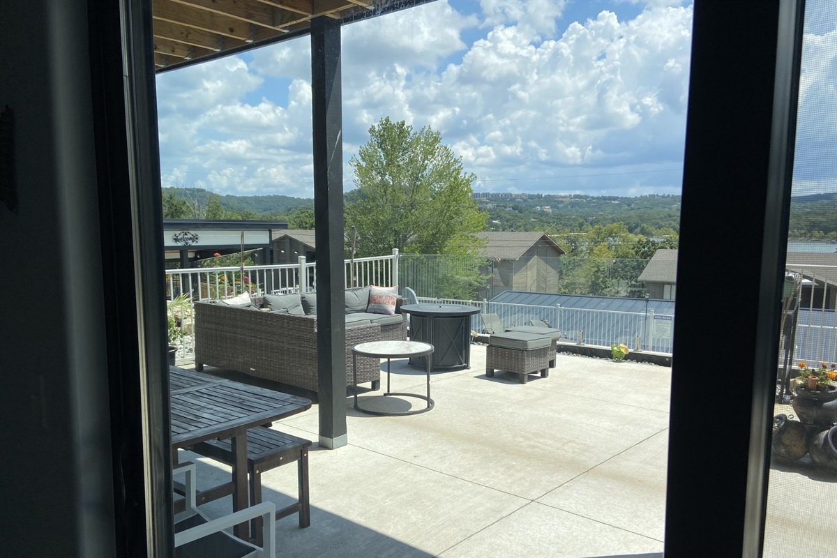 Glass Terrace with Fire Pit Table