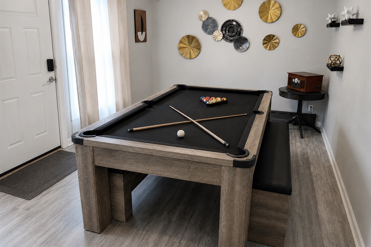 Dining table converts to a 7 ft pool table for extra fun