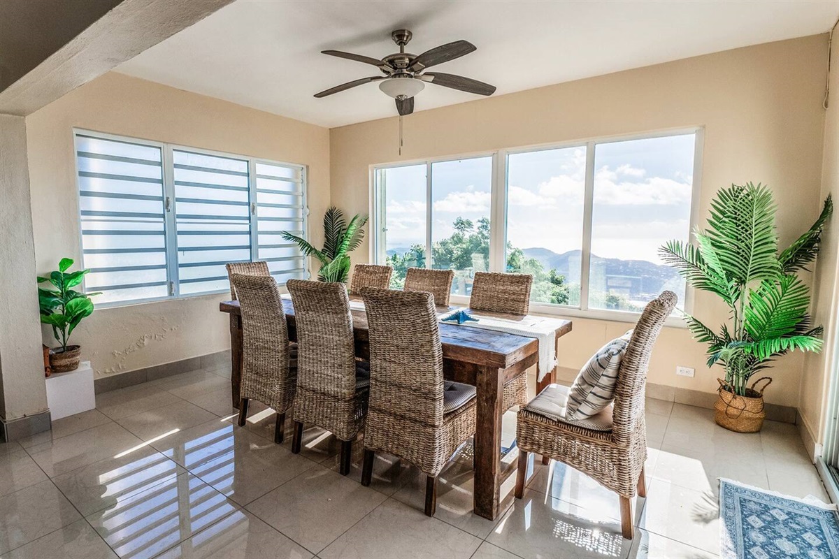 Large dining table for family dinners and celebrations.