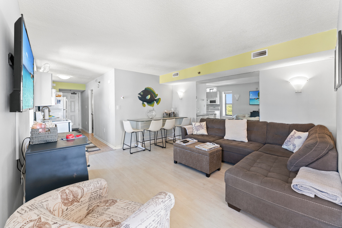 Spacious living room area with balcony access