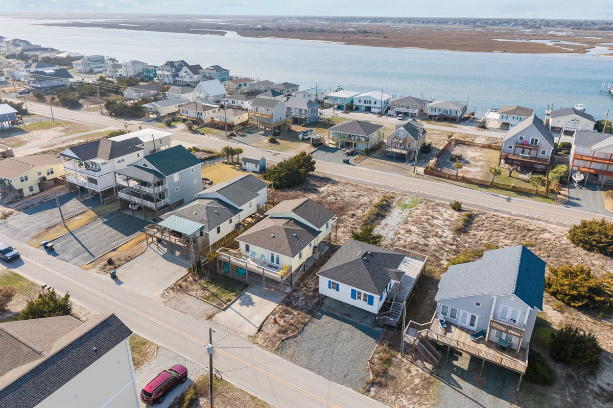 Soundside views across the island from above