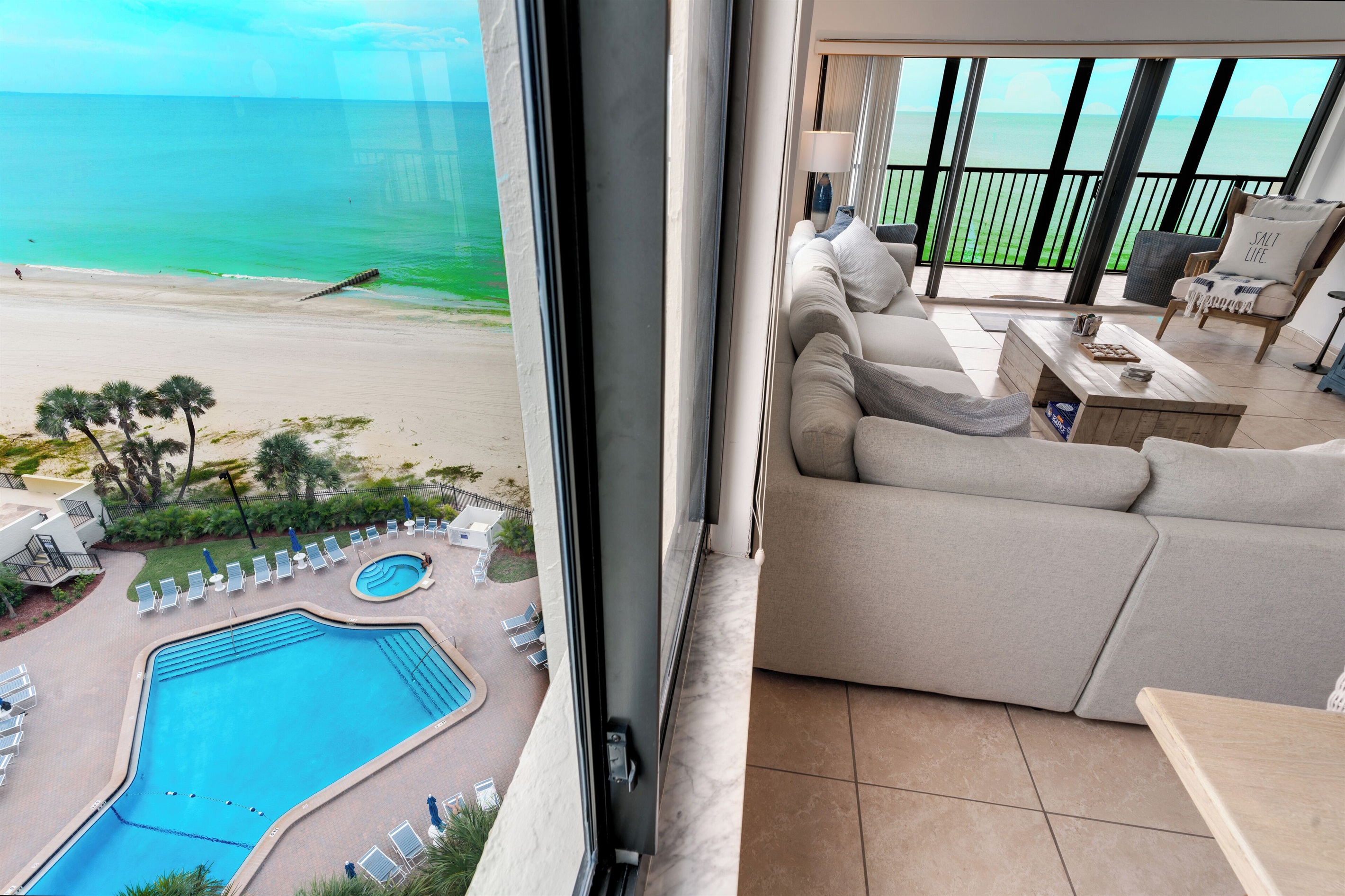 You can keep an eye on your family at the pool from inside the condo!