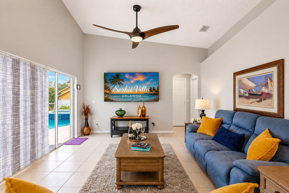 Living room with 75 inch TV - Serhii Villa Orlando