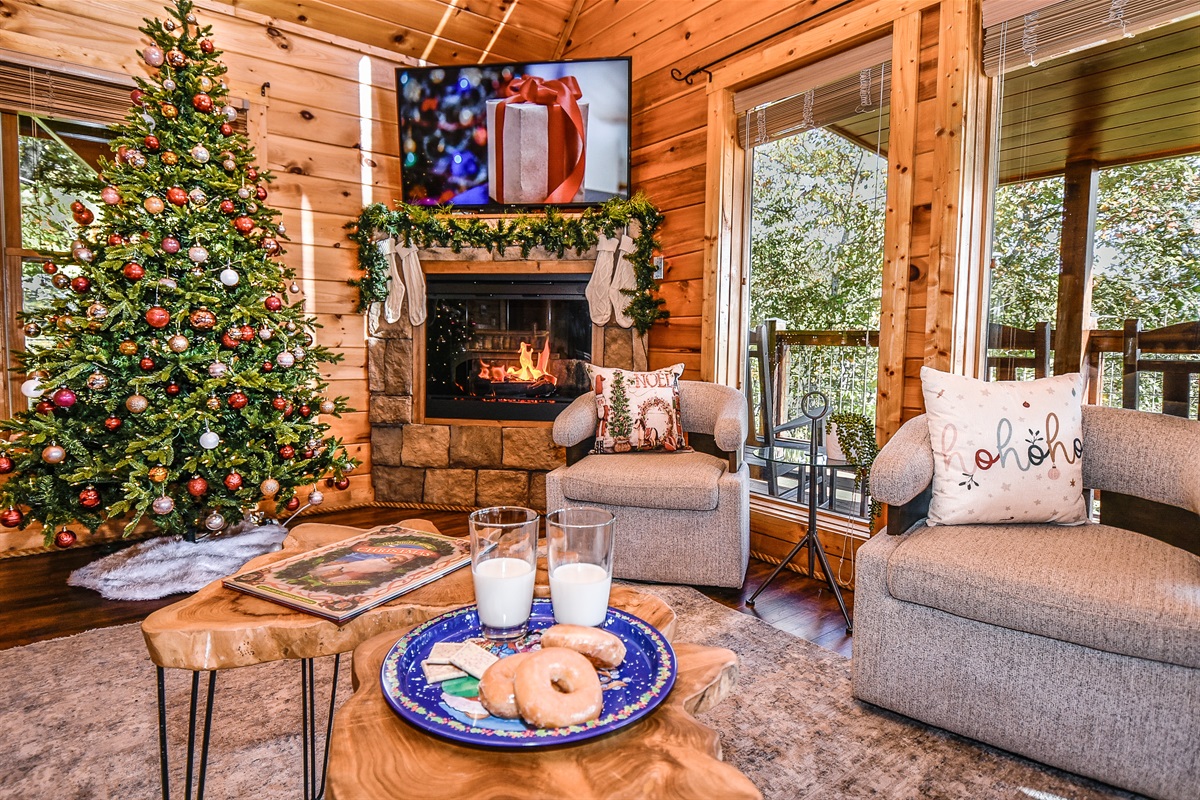 Holidays are extra special at The Heartbreaker! Warm up by the fire in our main level living room while you wait for Santa. We fully decorate for Christmas November-January.