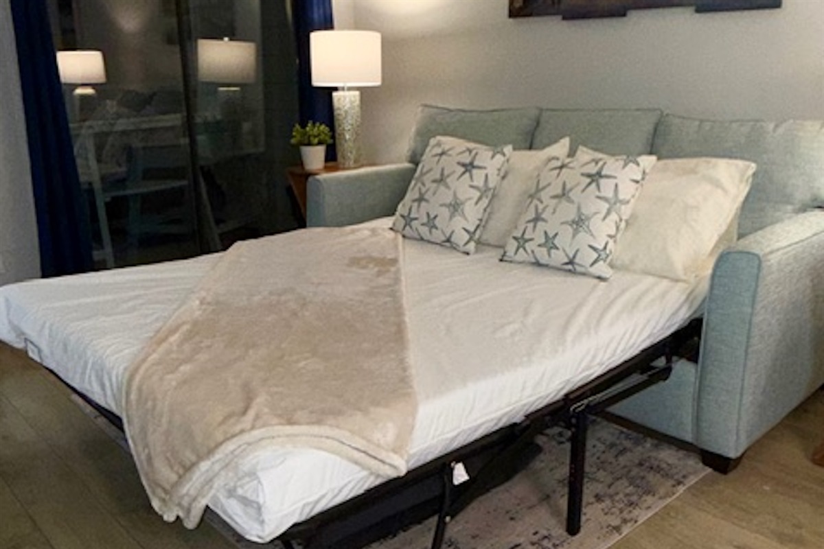 Sofa Bed in Living Room with upgraded gel foam mattress