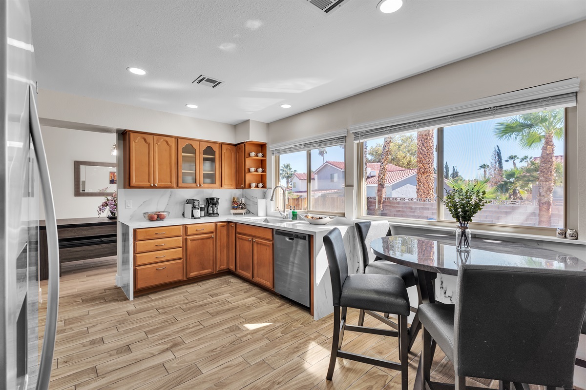Kitchen with everything you need. Coffee station, air fryer, pots/pans etc.