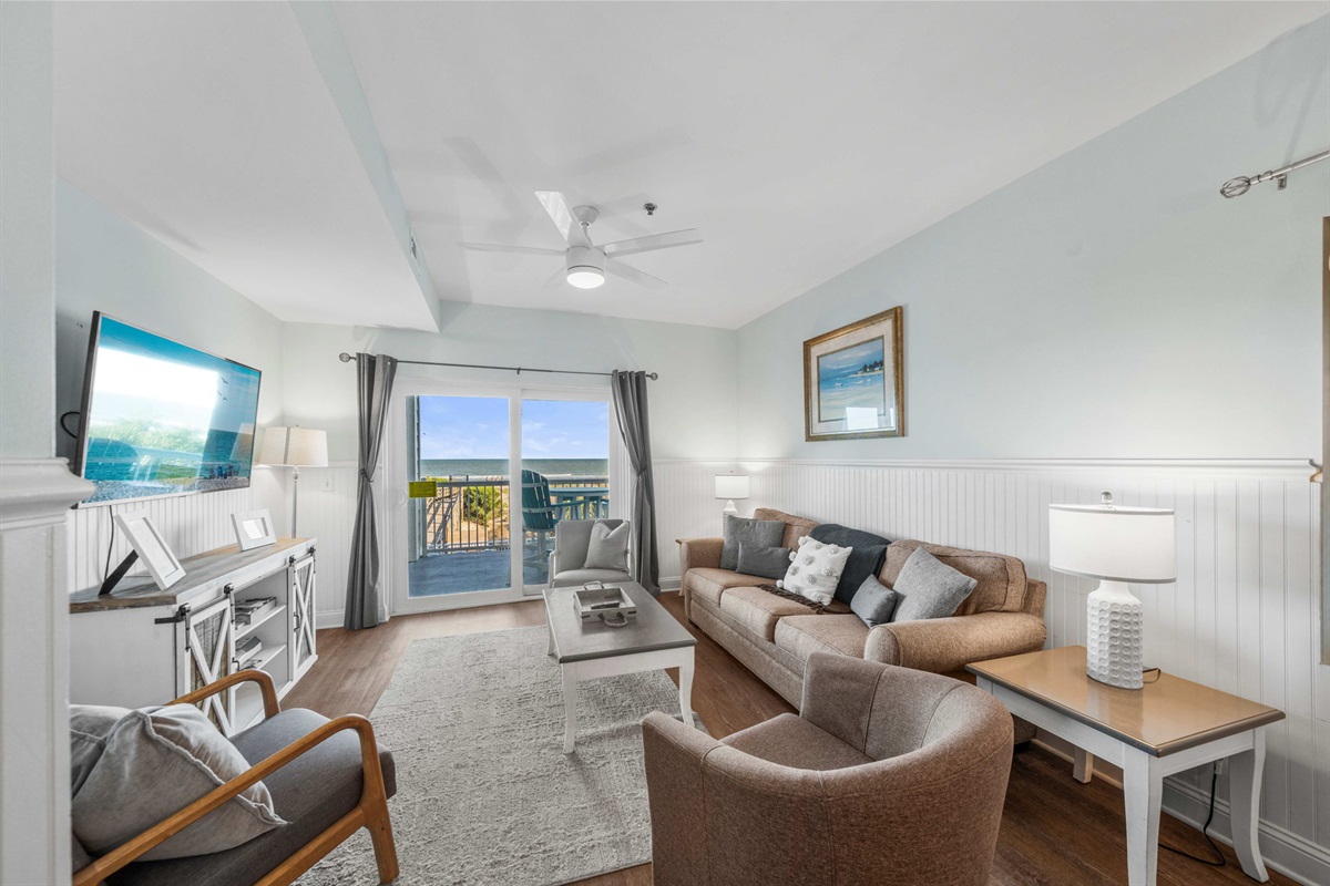 Living Room | Sand Dollar | 102 Oceanview | 1116 Ocean Blvd, Isle of Palms, SC | IOP Escapes