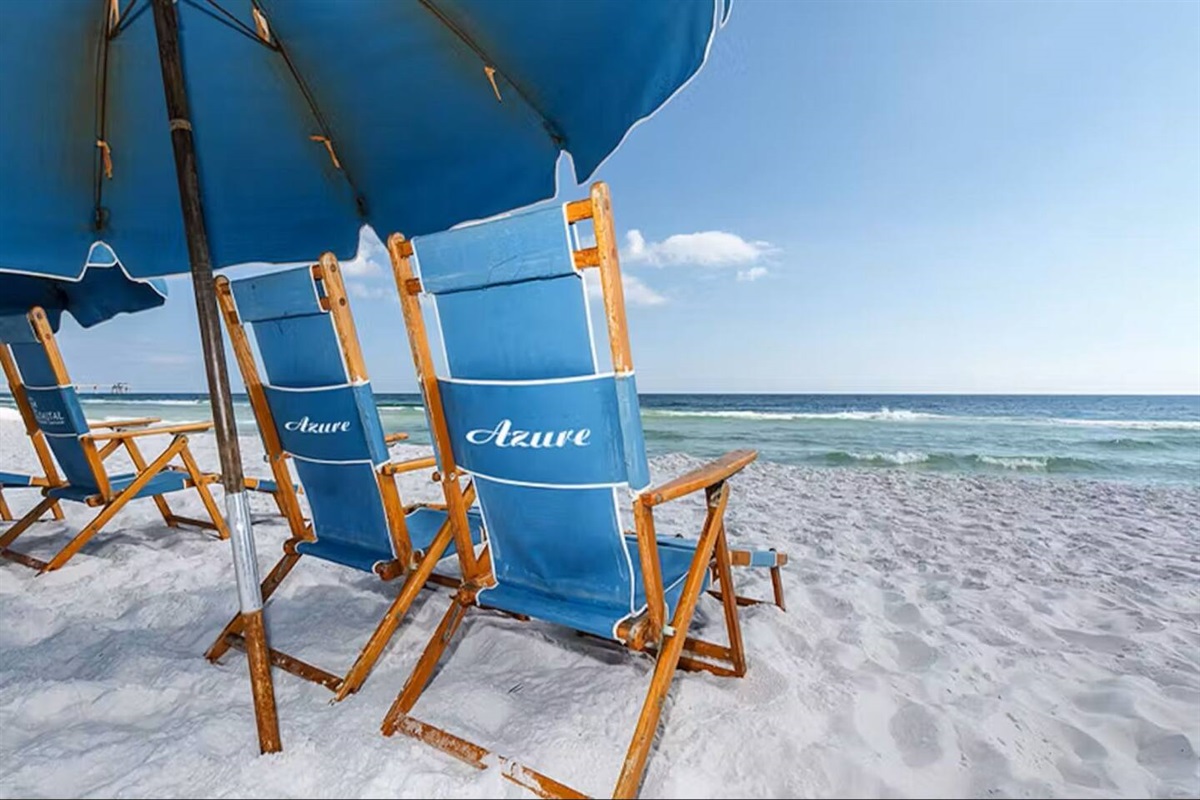 Reserved relaxation: settle into your beach chairs and unwind with the Gulf right at your feet.