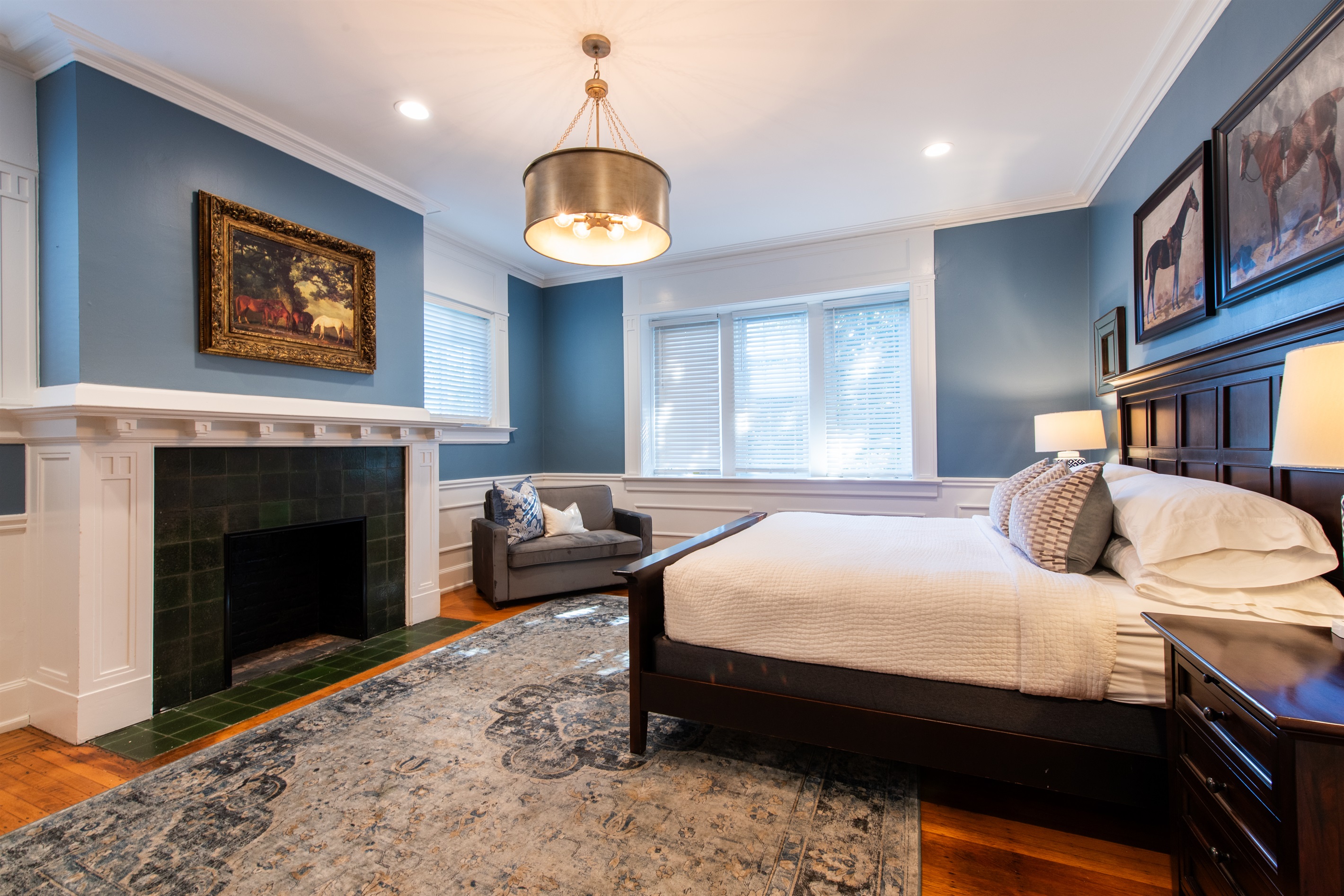 Primary Bedroom ~ 1st Floor ~ King Size Bed ~ Attached Renovated Full Bath ~ Walk in Closet ~ 50" Smart TV ~ Single Pull Out Sofa