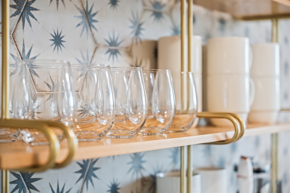Glassware for cocktails and wine.