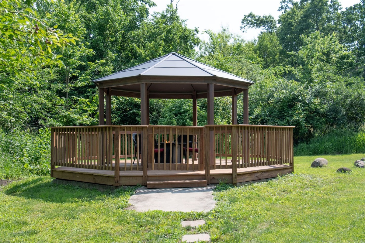 The gated gazebo is a relaxing place to enjoy the breeze, listen to the birds and watch deer.