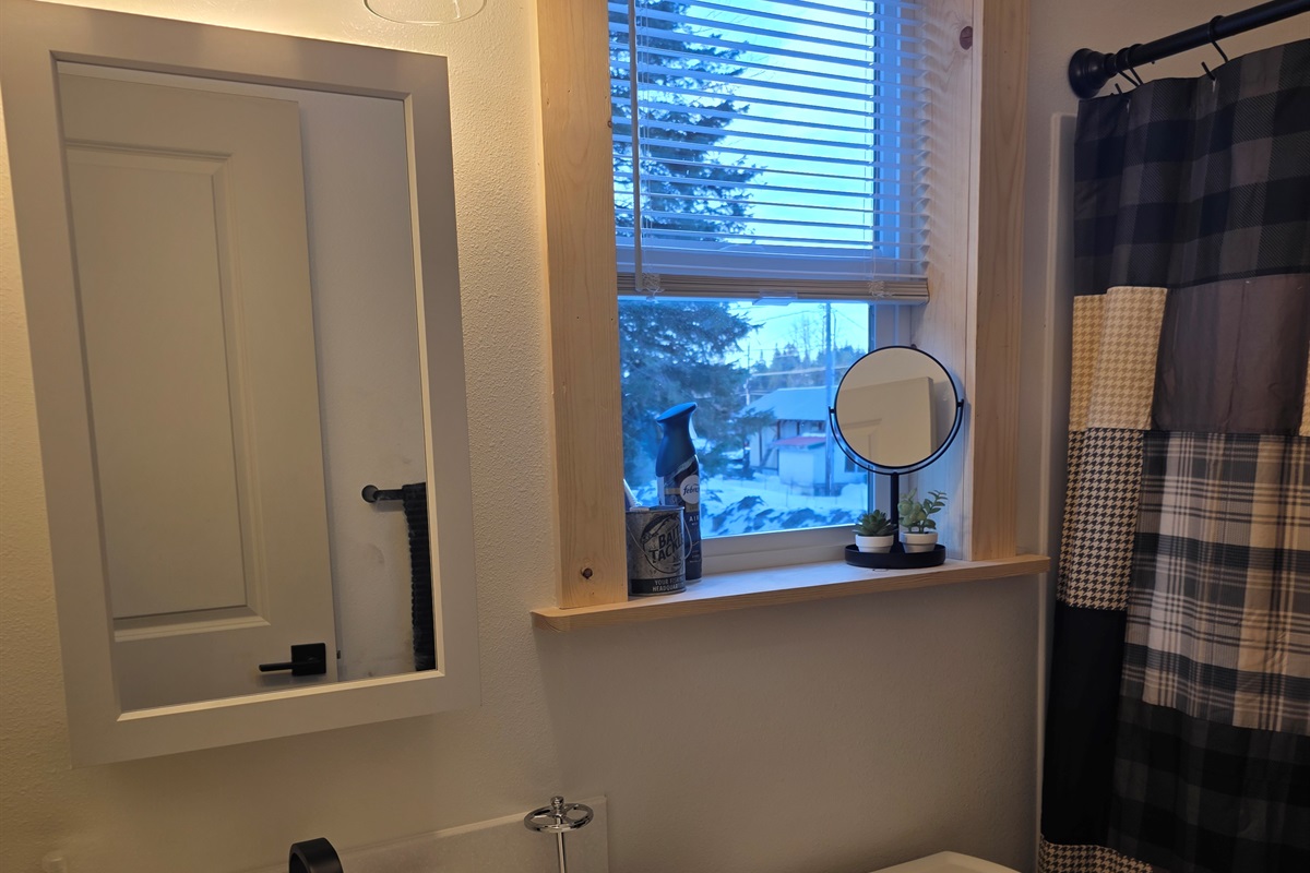 Bathroom includes a sink, toilet, and shower/tub combo.