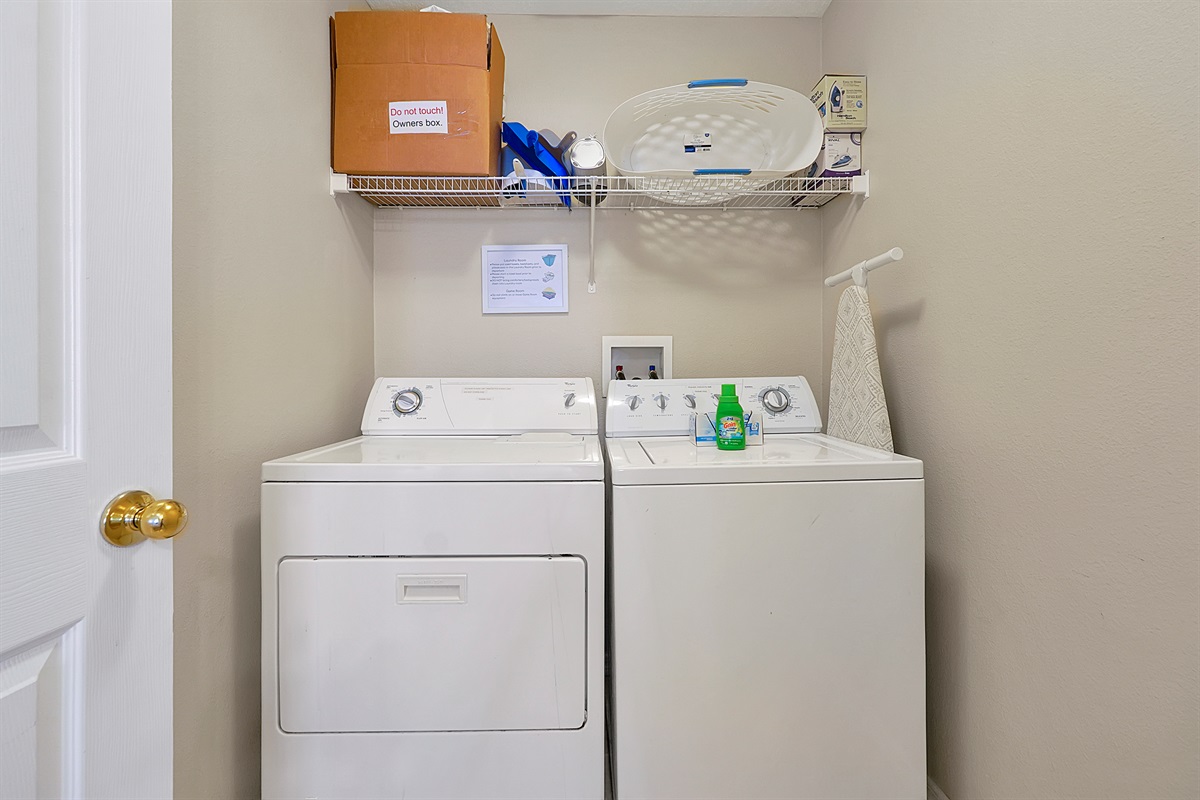 Pack light and stay fresh with our convenient ground-floor laundry room, featuring a full-size washer and dryer 