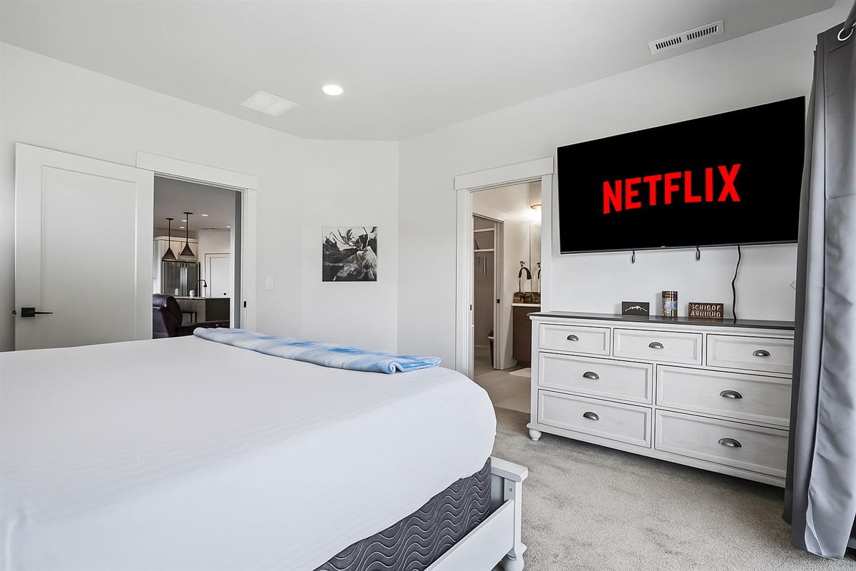 Sink into comfort with a large TV and Netflix access.
