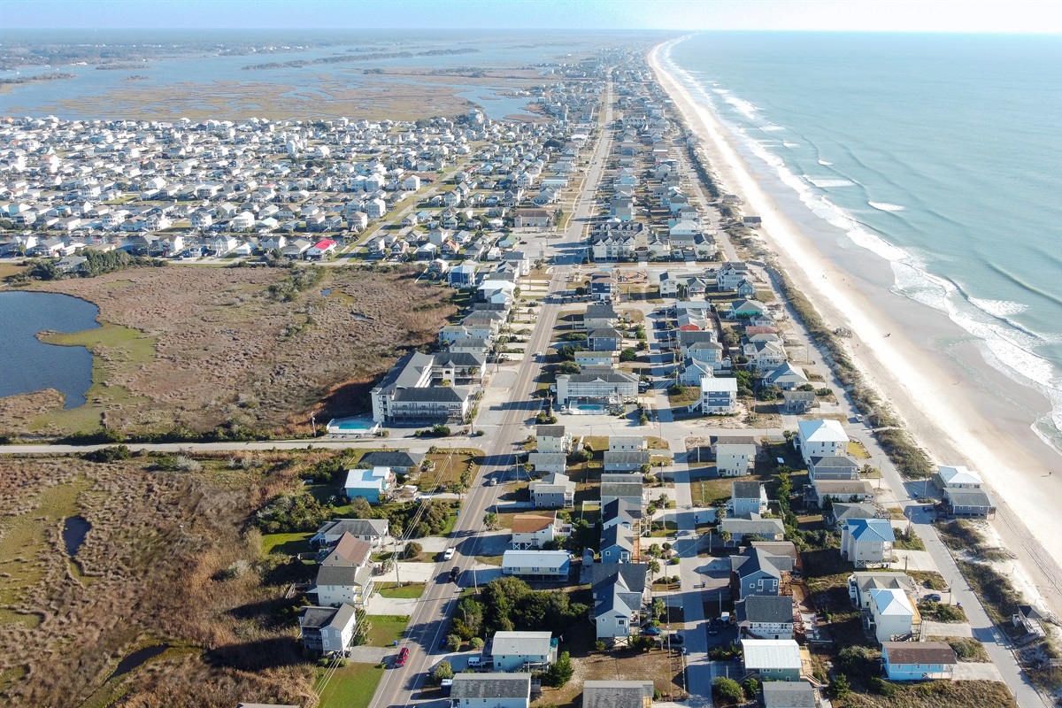 The beach and residential area, from the aerial perspective