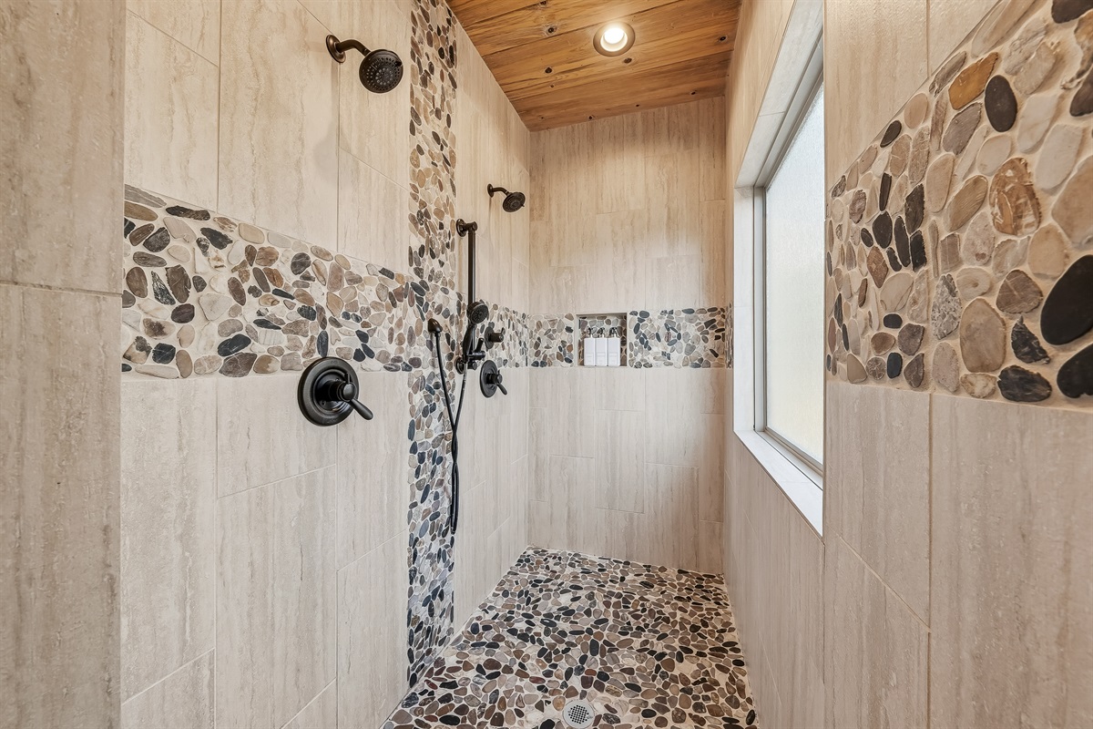 Oversized walk-in double shower.