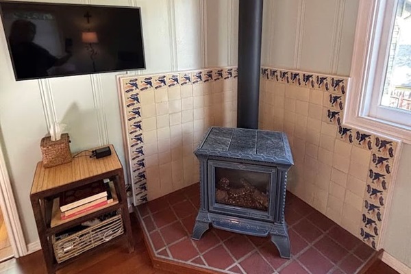 Gas stove controlled by thermostat.