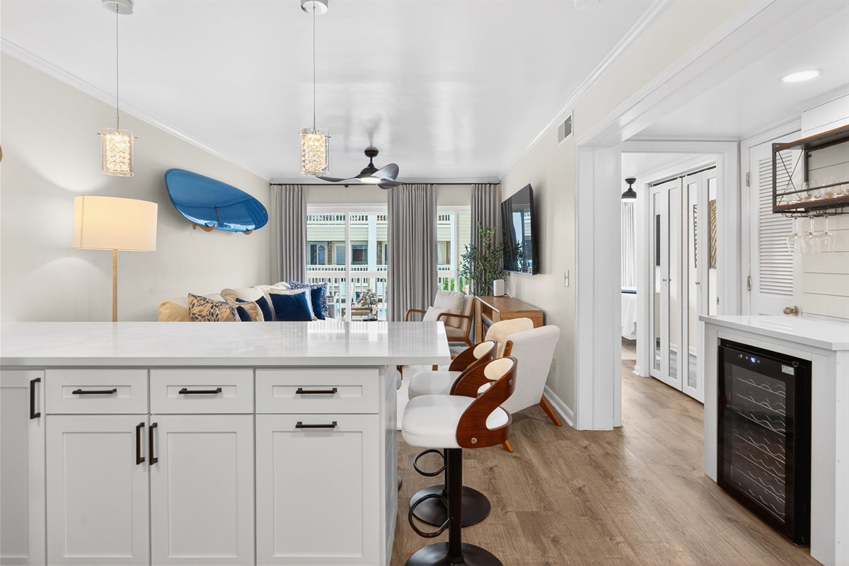 Open Concept Living Room | Beach Break | IOP Escapes Vacation Rentals | 1400 Ocean Blvd 106B, Isle of Palms SC