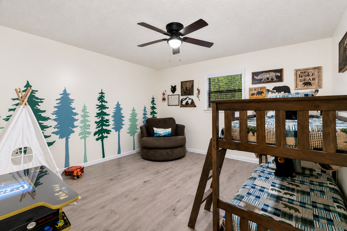Upstairs Bedroom with Twin Bunkbed, Toys, Games and Smart TV