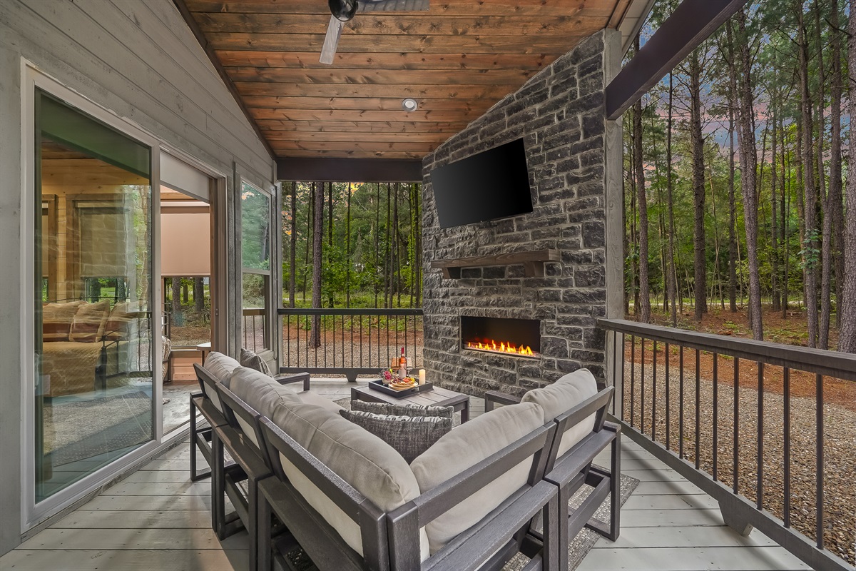 Cozy up in the cooler months and enjoy watching the games from the sectional outdoor living.  Roku TV and hard lined gas grill make for the perfect touches!