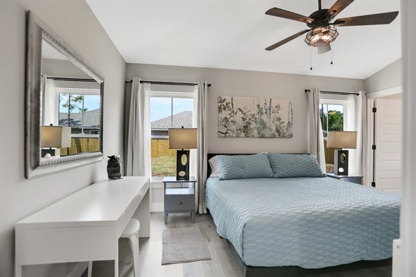 Take advantage or the super fast wifi and use this dedicated work space located next to the king bed in the master bedroom.