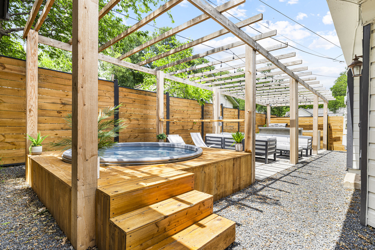 Refresh in the cowboy pool, then unwind in the hot tub.