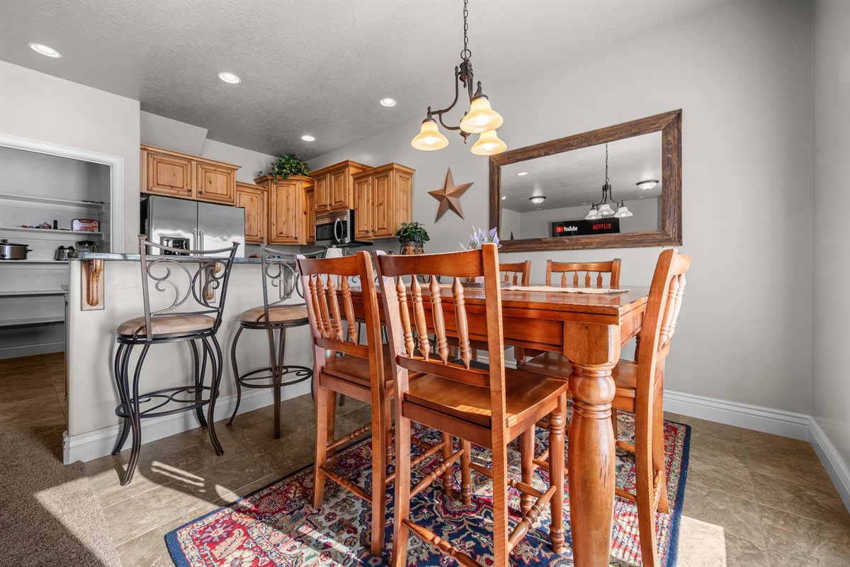 Enjoy meals and conversation around the dining table after a day of adventure.