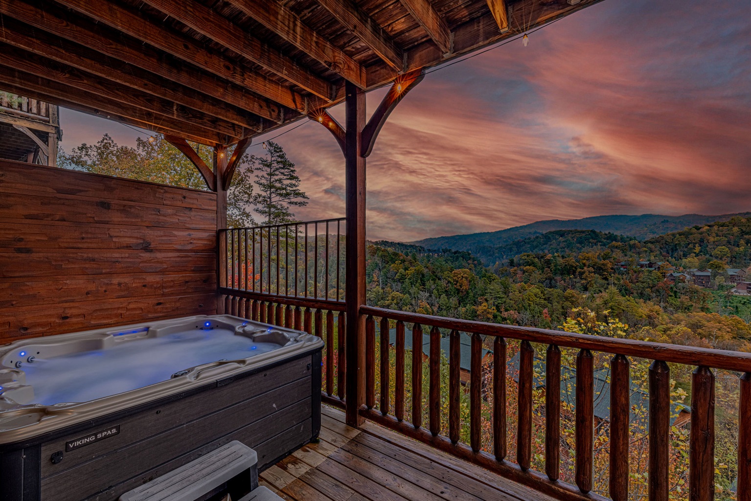 Gorgeous mountain views from the relaxing hot tub