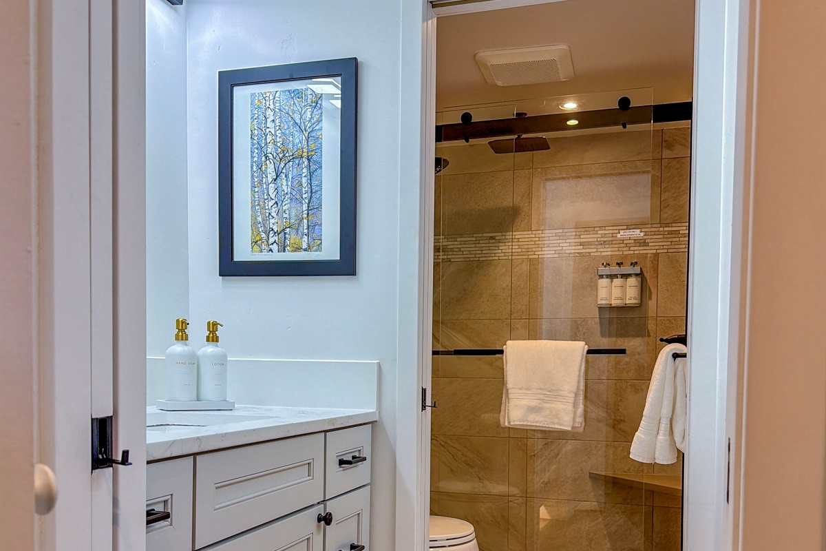 …double sink/vanity bathroom with plenty of counter and drawer space.