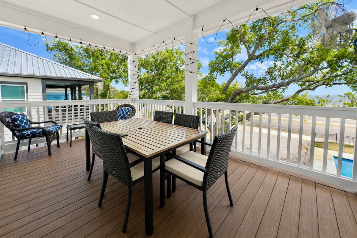 Start your day with coffee overlooking the serene shoreline.