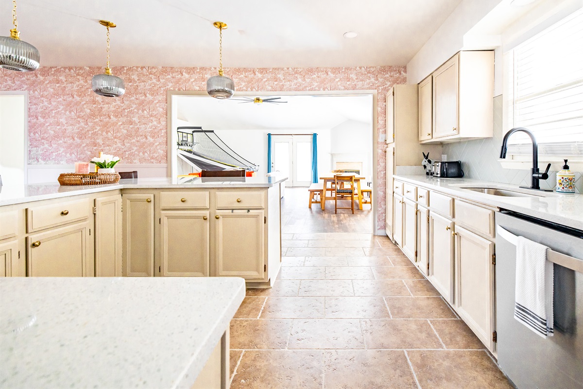 Spacious kitchen and Living Room with plenty of natural light