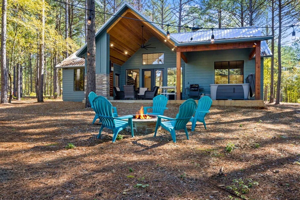 Gather round the firepit for stories and starlight in our woodland backyard