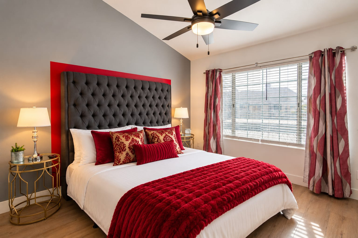 “Modern charm meets total comfort in this bedroom escape.”