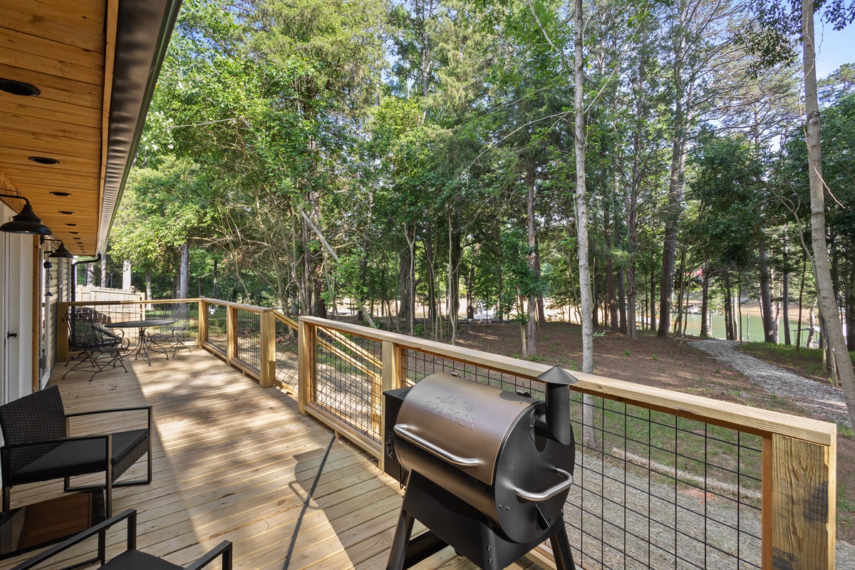Lakeside porch with grill and hot tub