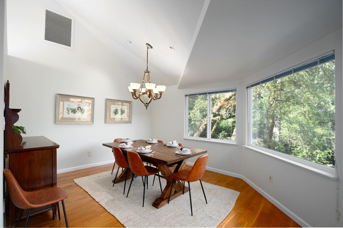 Gather 'round our cozy dining table for six & feast on delicious meals together.