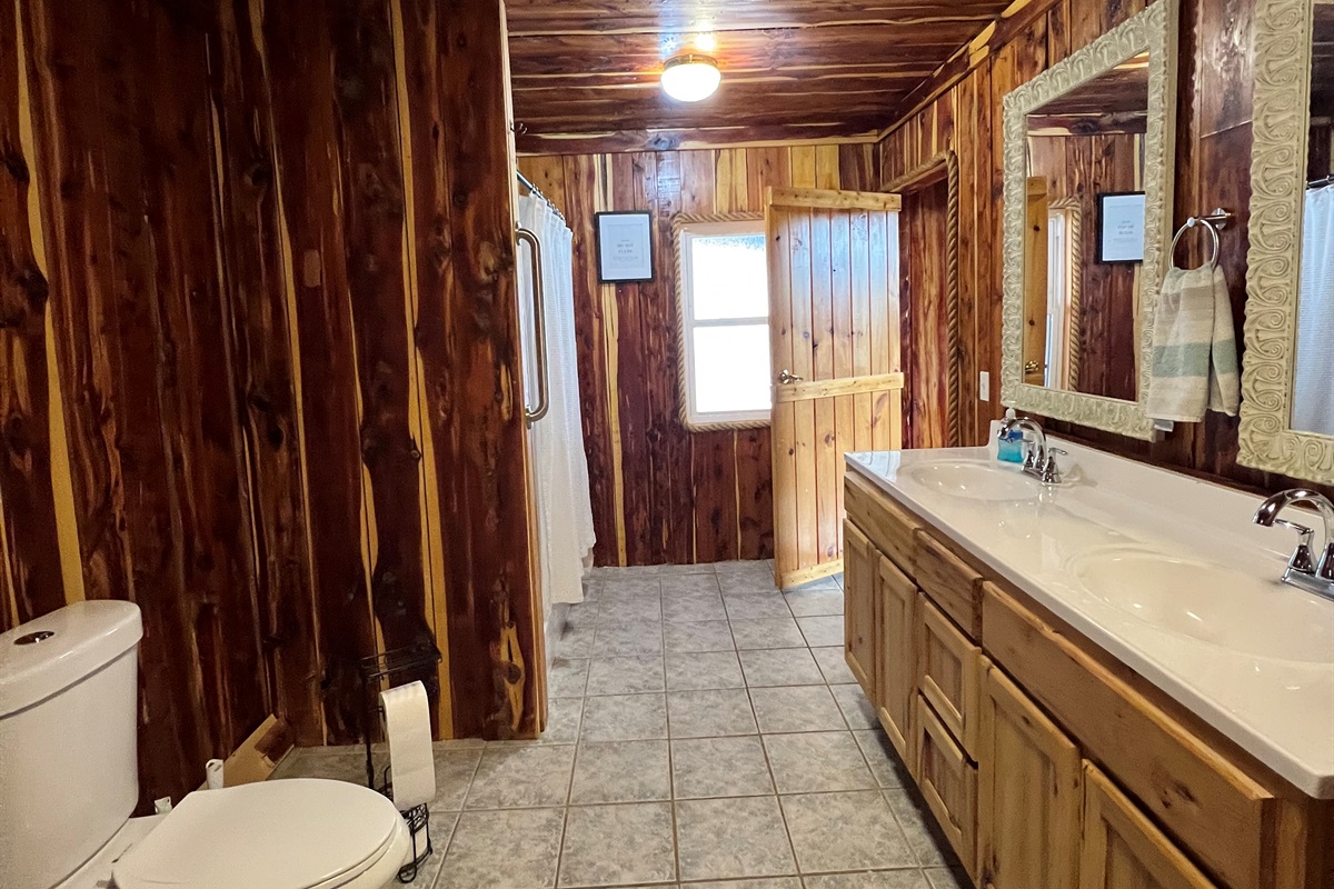large bathroom on the first level. Access from primary and main living
